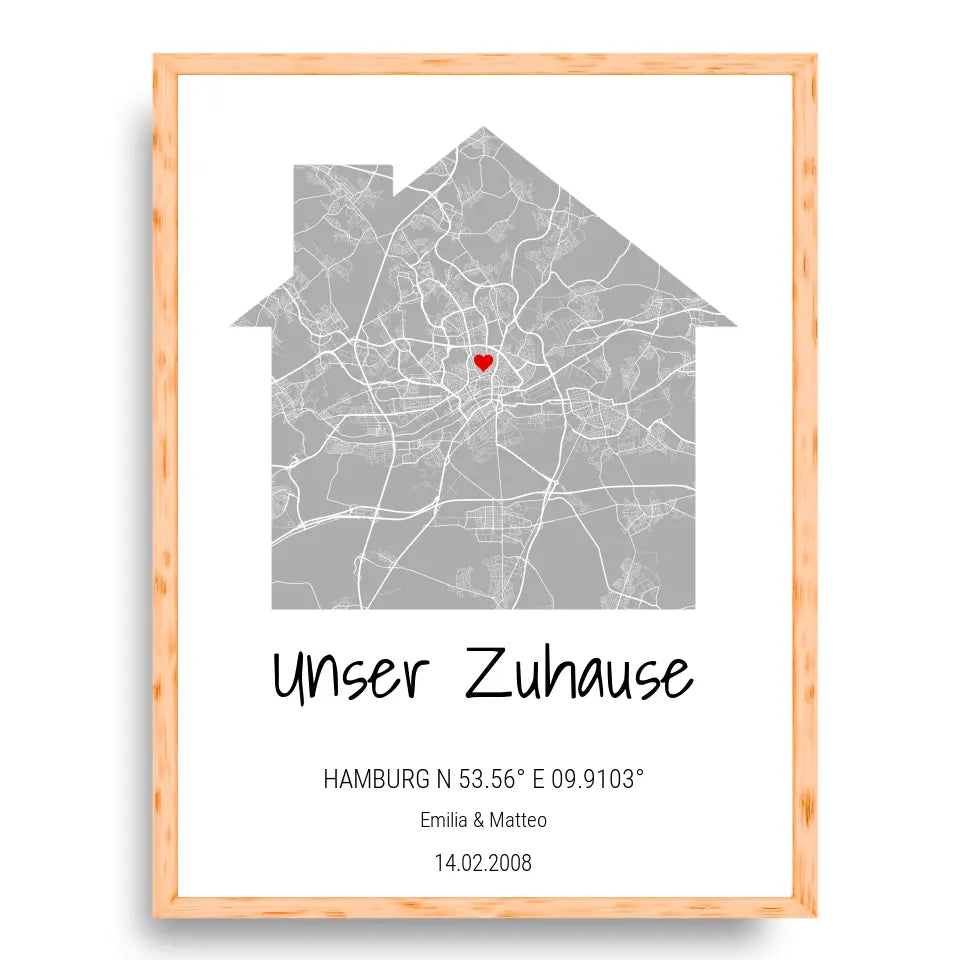 Zuhause Map Poster - Personalisierbar mit Text