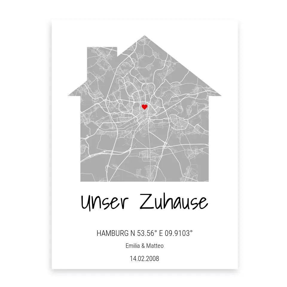 Zuhause Map Poster - Personalisierbar mit Text