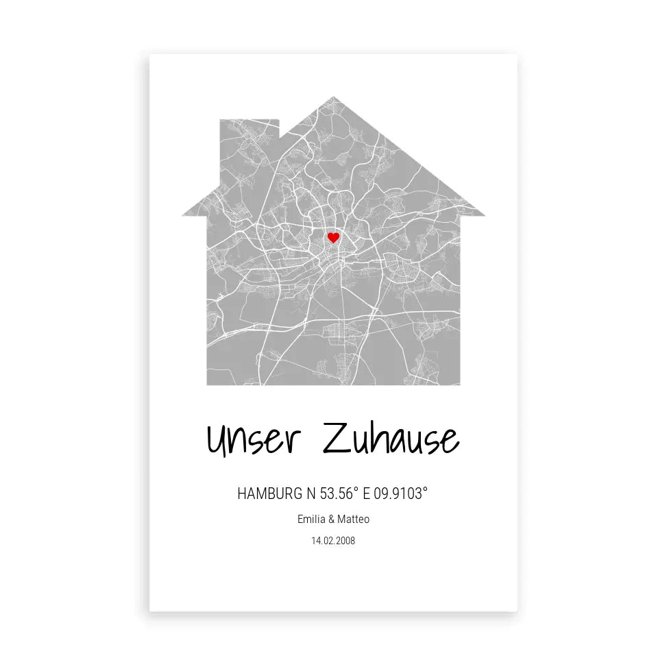 Zuhause Map Poster - Personalisierbar mit Text