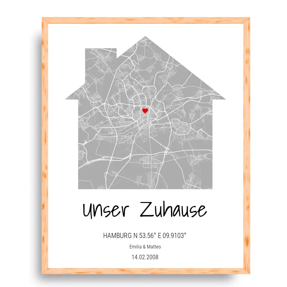 Zuhause Map Poster - Personalisierbar mit Text