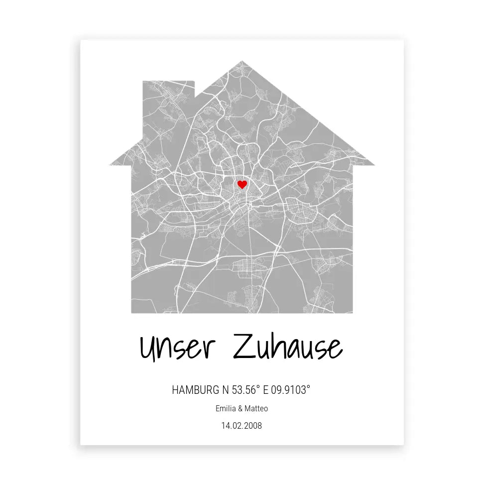Zuhause Map Poster - Personalisierbar mit Text