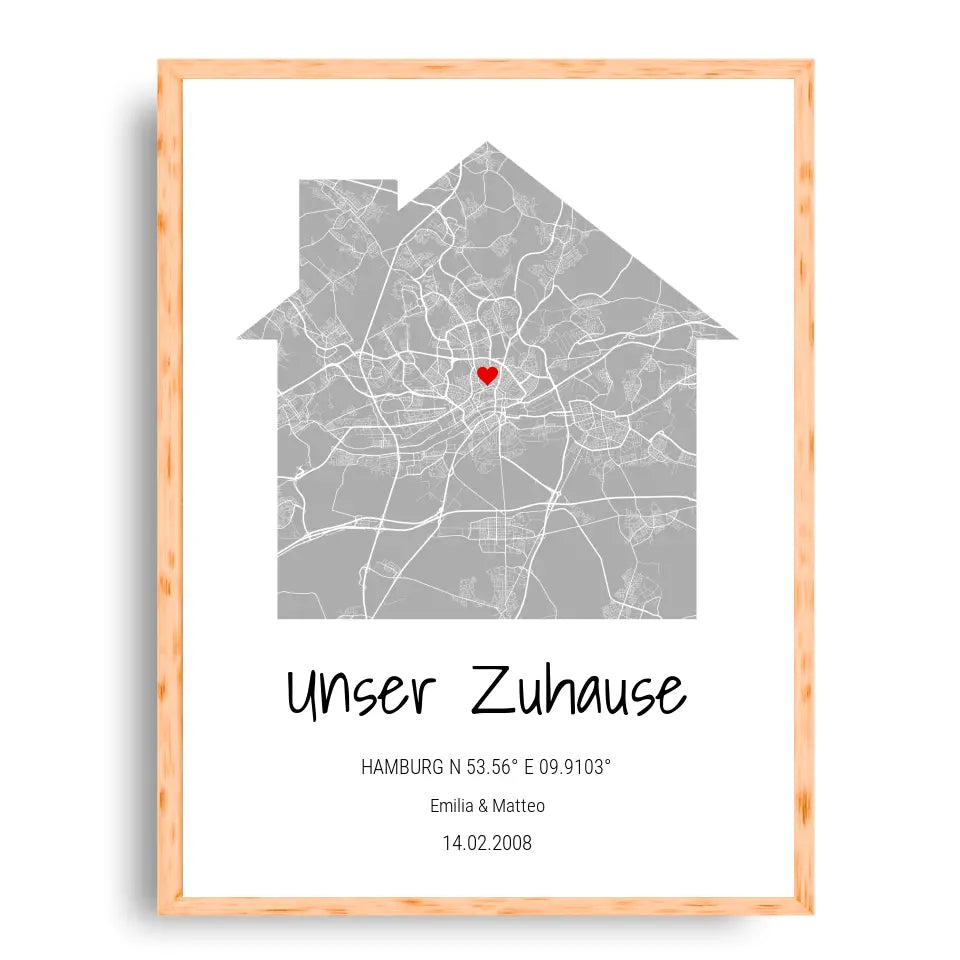 Zuhause Map Poster - Personalisierbar mit Text
