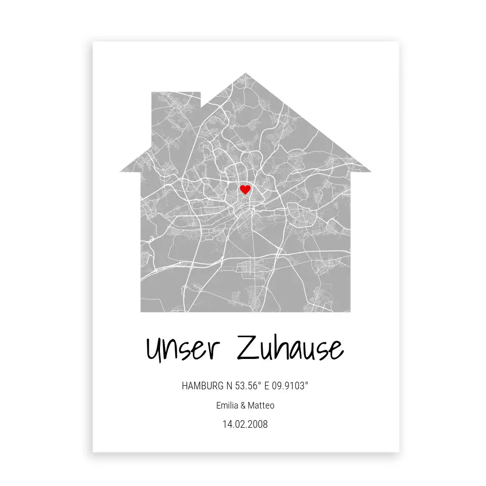 Zuhause Map Poster - Personalisierbar mit Text