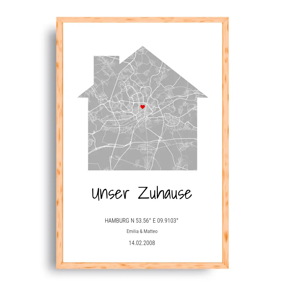 Zuhause Map Poster - Personalisierbar mit Text