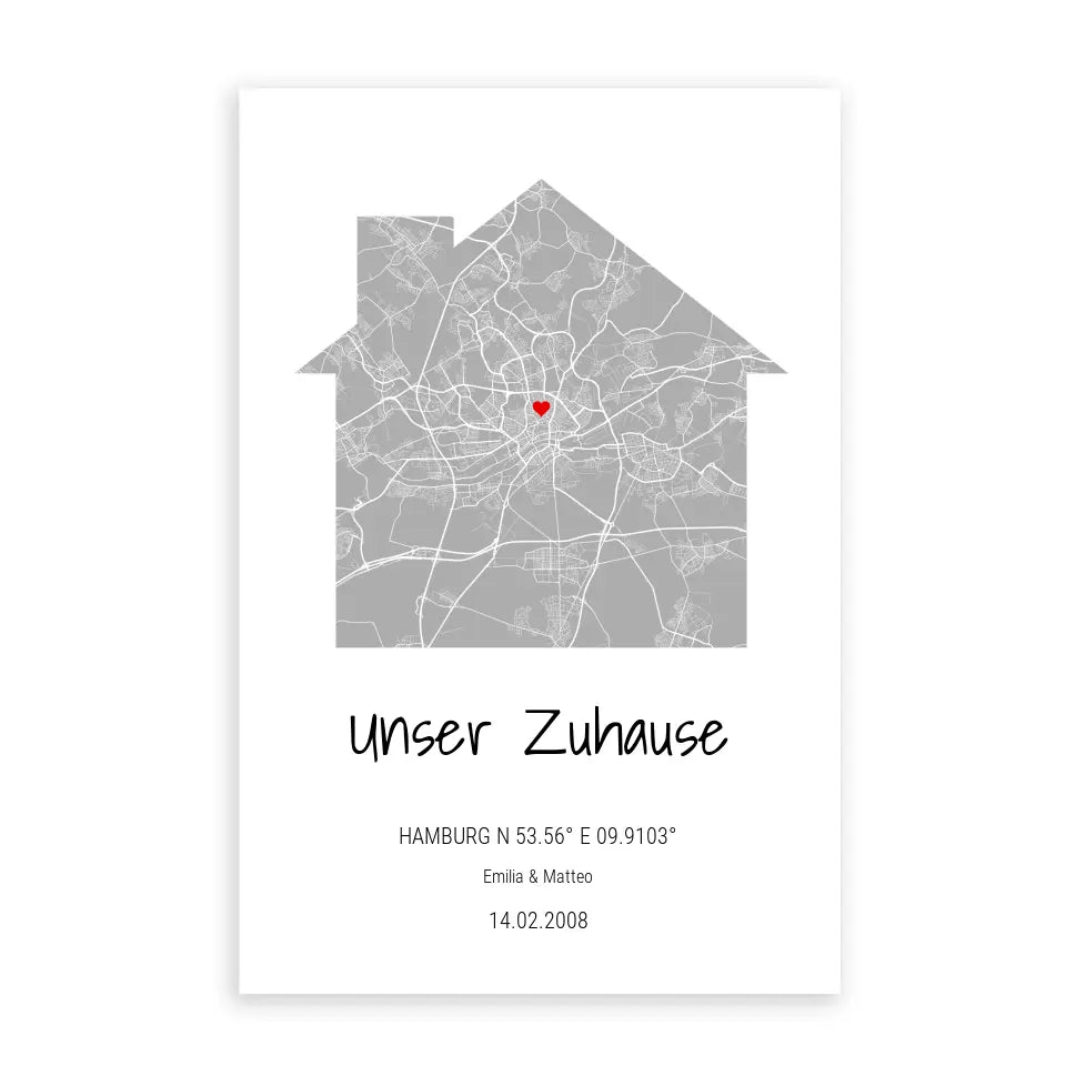 Zuhause Map Poster - Personalisierbar mit Text