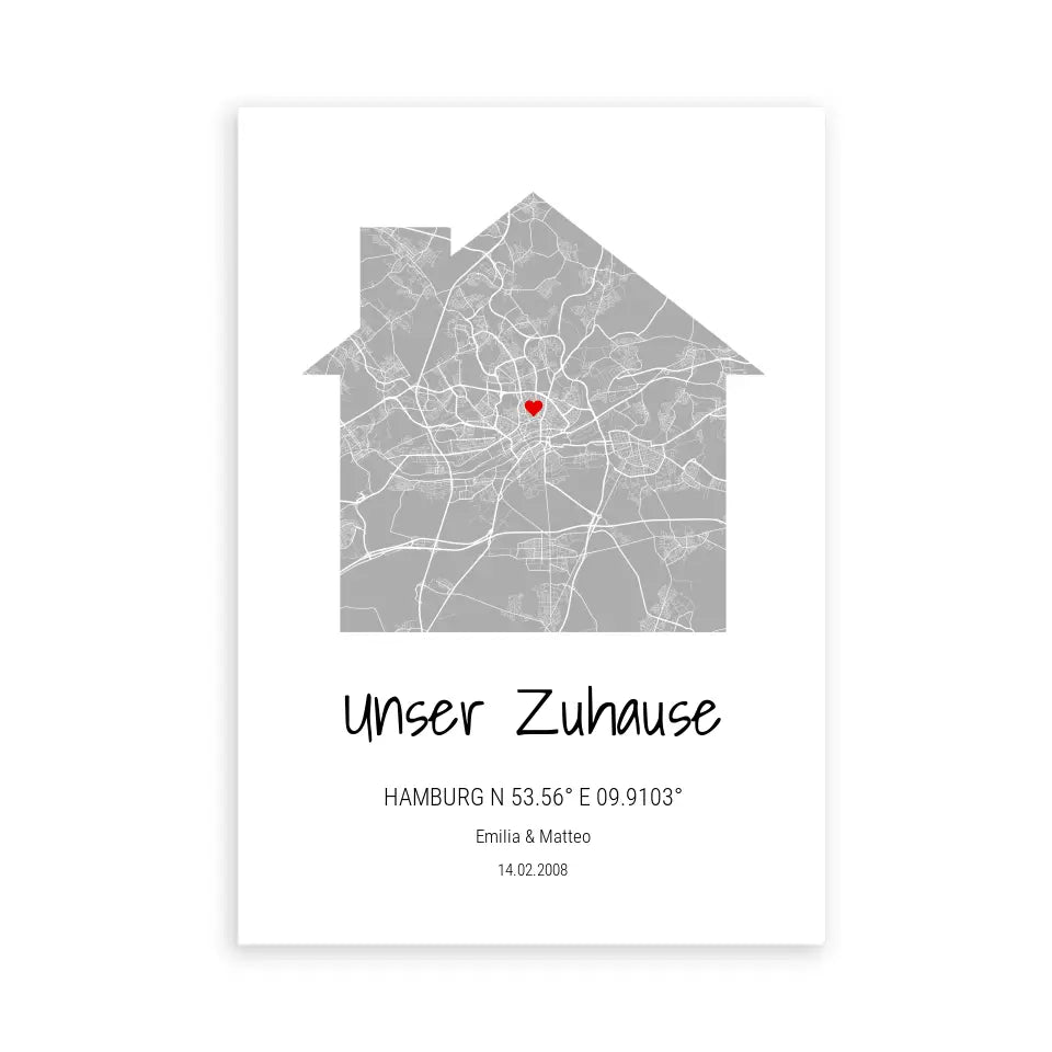 Zuhause Map Poster - Personalisierbar mit Text