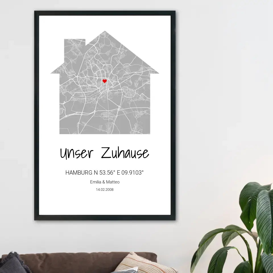 Zuhause Map Poster - Personalisierbar mit Text