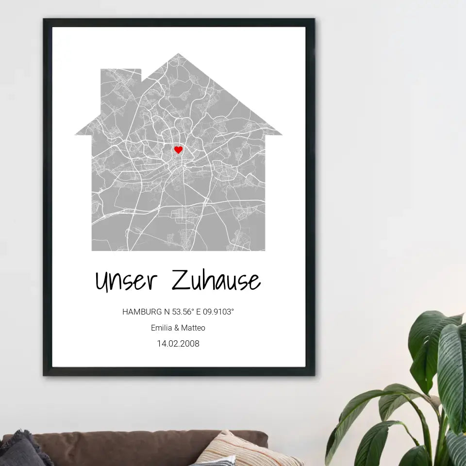 Zuhause Map Poster - Personalisierbar mit Text