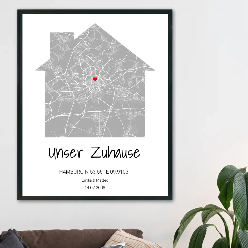 Zuhause Map Poster - Personalisierbar mit Text