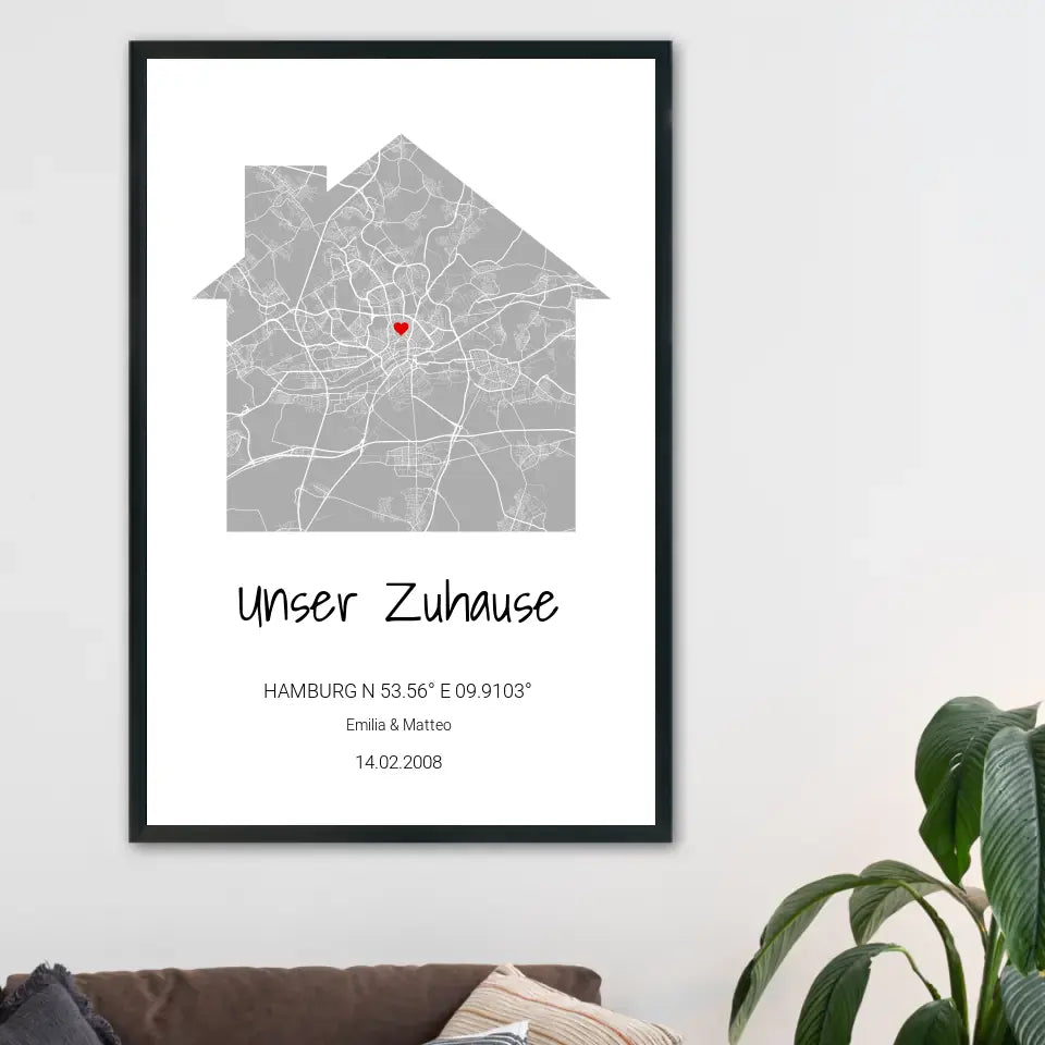 Zuhause Map Poster - Personalisierbar mit Text