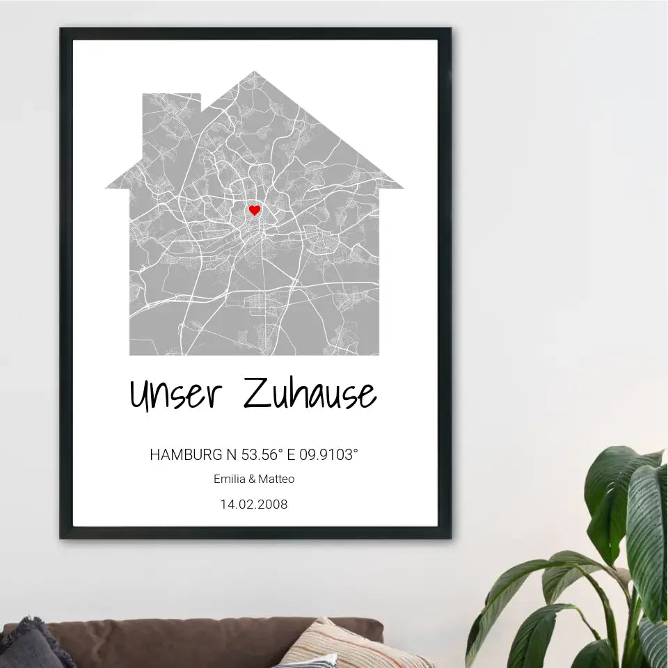 Zuhause Map Poster - Personalisierbar mit Text