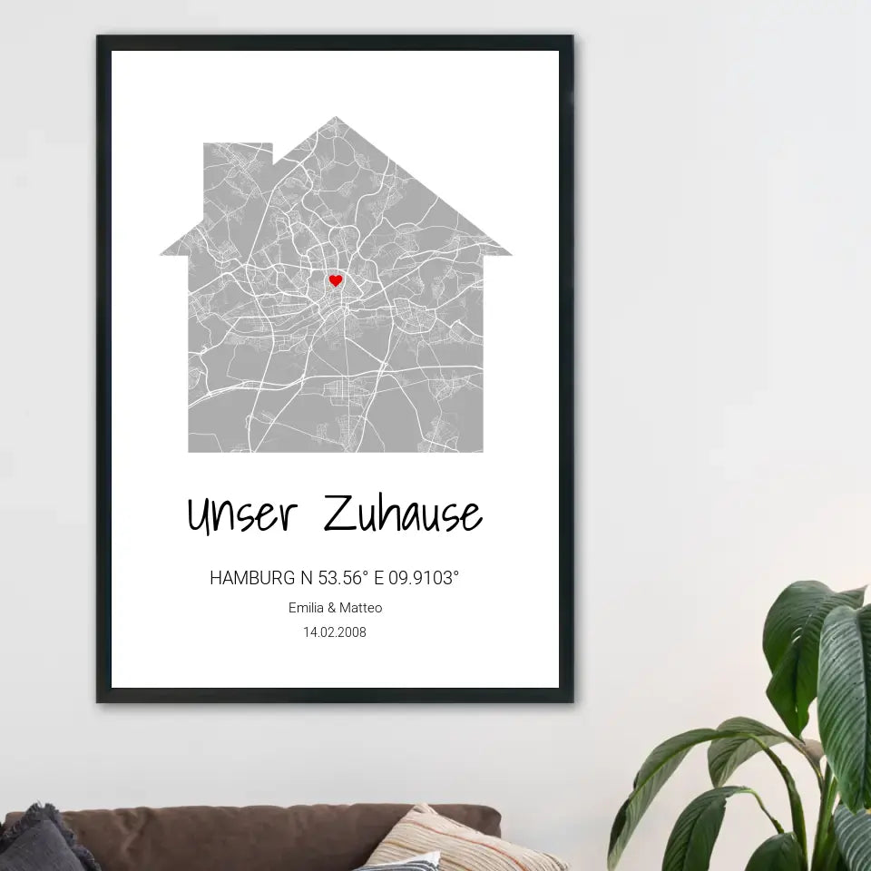 Zuhause Map Poster - Personalisierbar mit Text