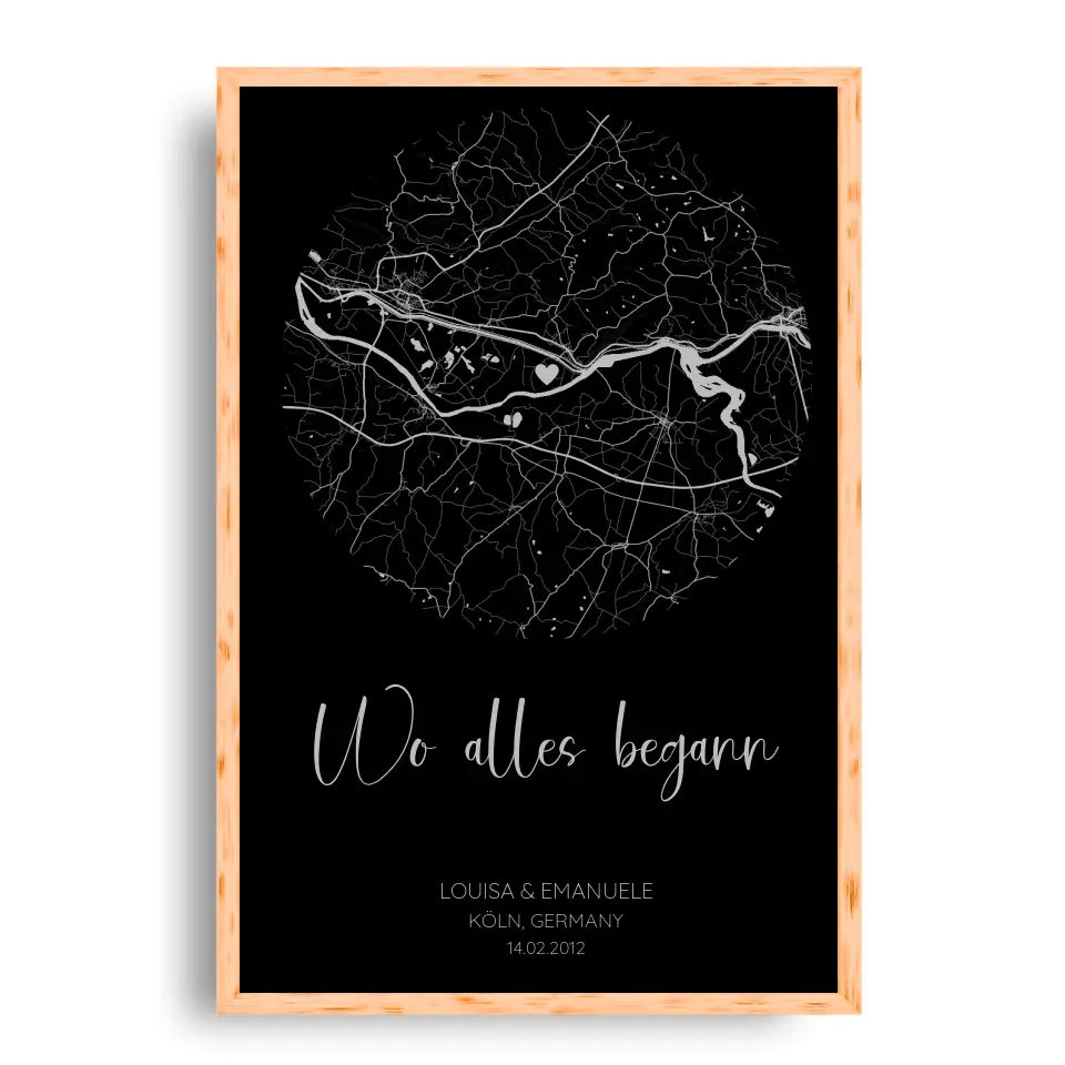 Wo alles begann Schwarz Grau - Personalisiertes Poster