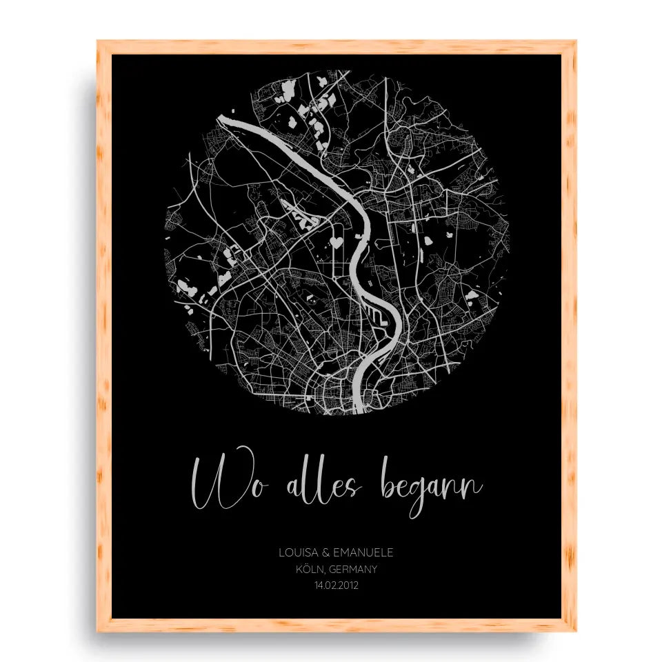 Wo alles begann Schwarz Grau - Personalisiertes Poster
