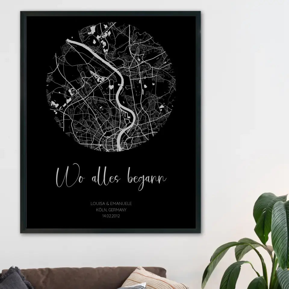 Wo alles begann Schwarz Grau - Personalisiertes Poster