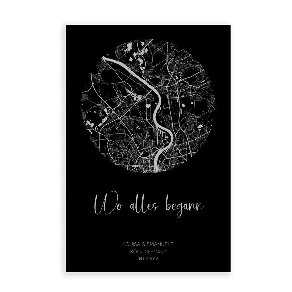 Wo alles begann Schwarz Grau - Personalisiertes Poster