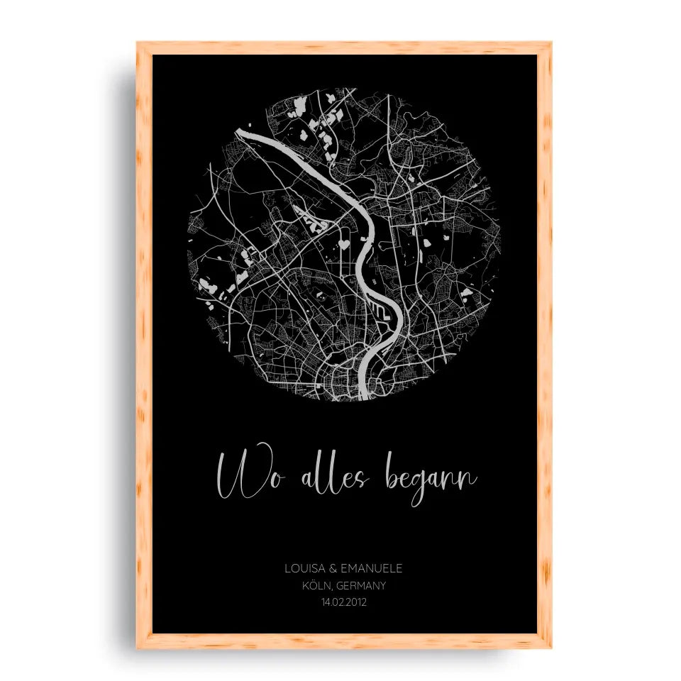 Wo alles begann Schwarz Grau - Personalisiertes Poster