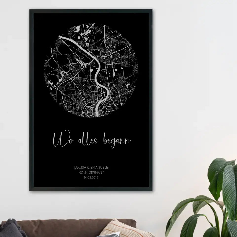 Wo alles begann Schwarz Grau - Personalisiertes Poster