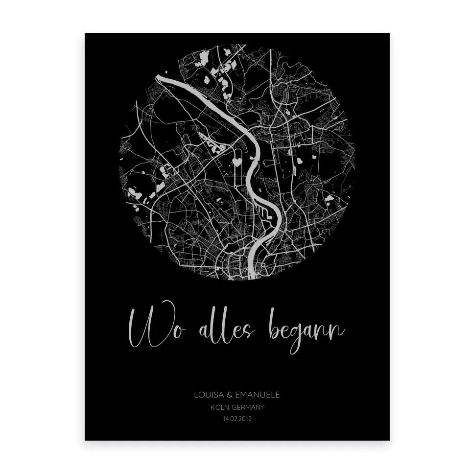 Wo alles begann Schwarz Grau - Personalisiertes Poster