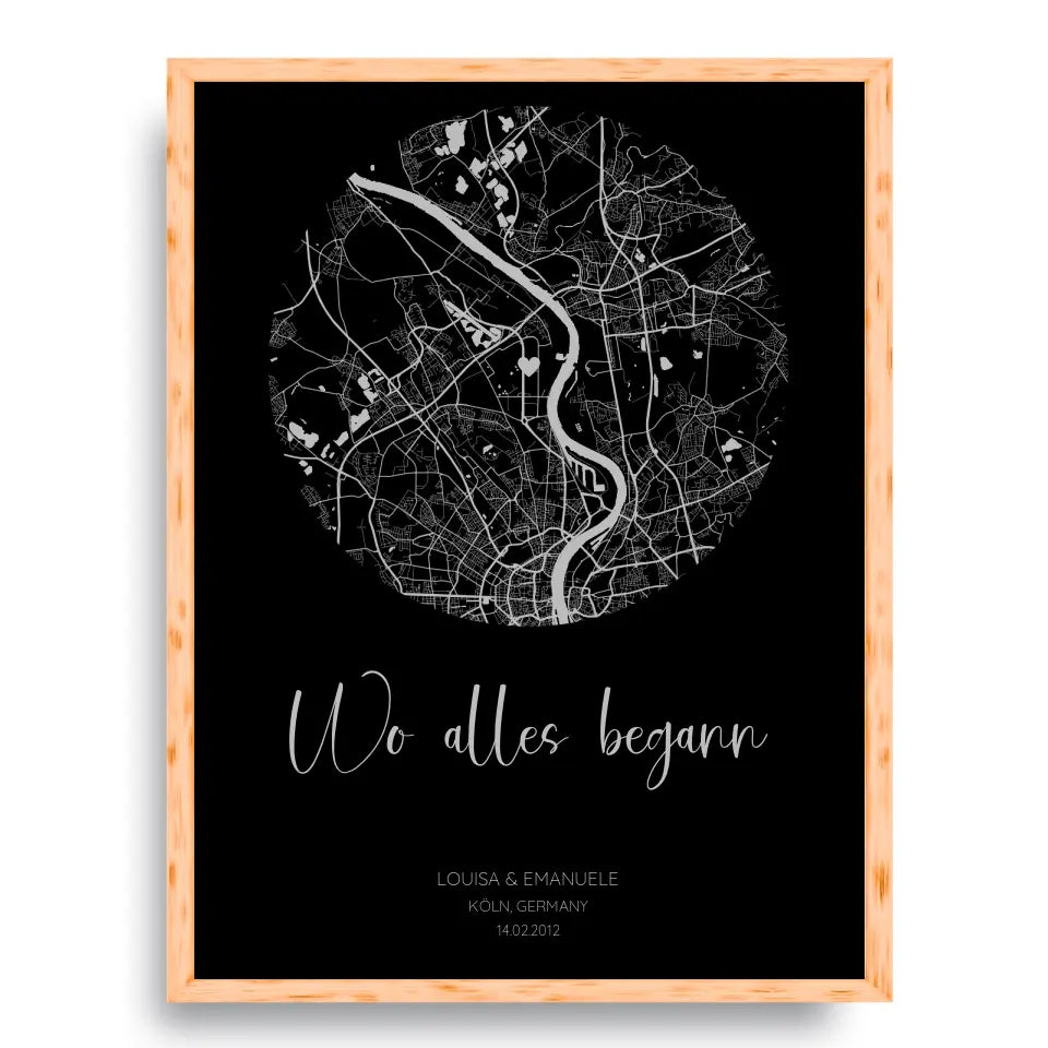 Wo alles begann Schwarz Grau - Personalisiertes Poster