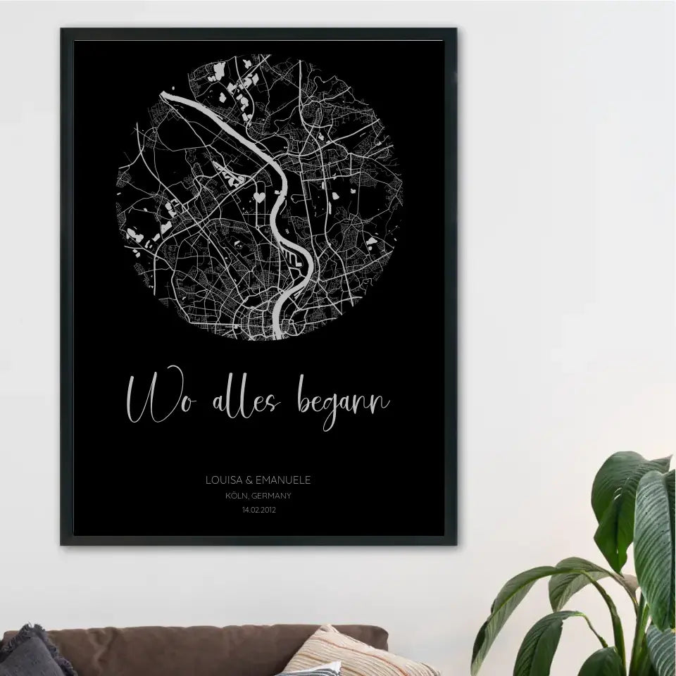 Wo alles begann Schwarz Grau - Personalisiertes Poster