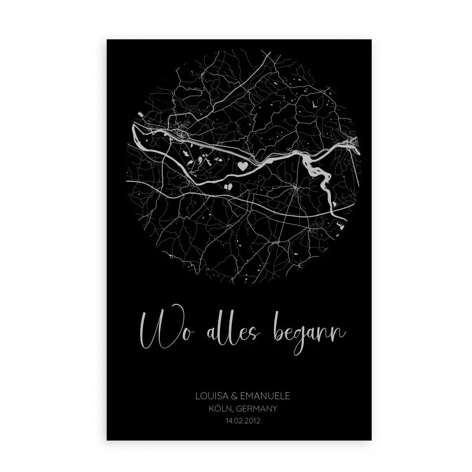 Wo alles begann Schwarz Grau - Personalisiertes Poster