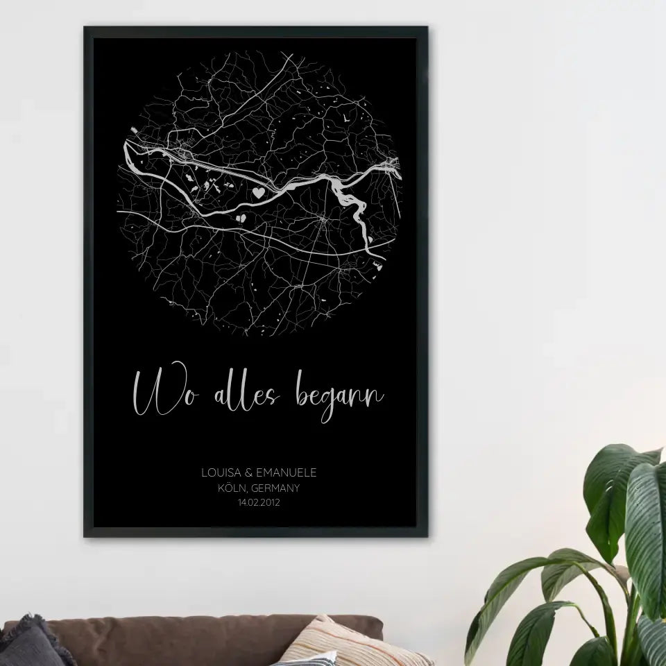 Wo alles begann Schwarz Grau - Personalisiertes Poster