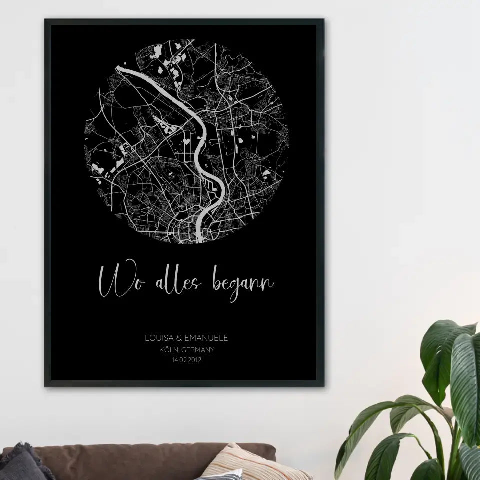 Wo alles begann Schwarz Grau - Personalisiertes Poster