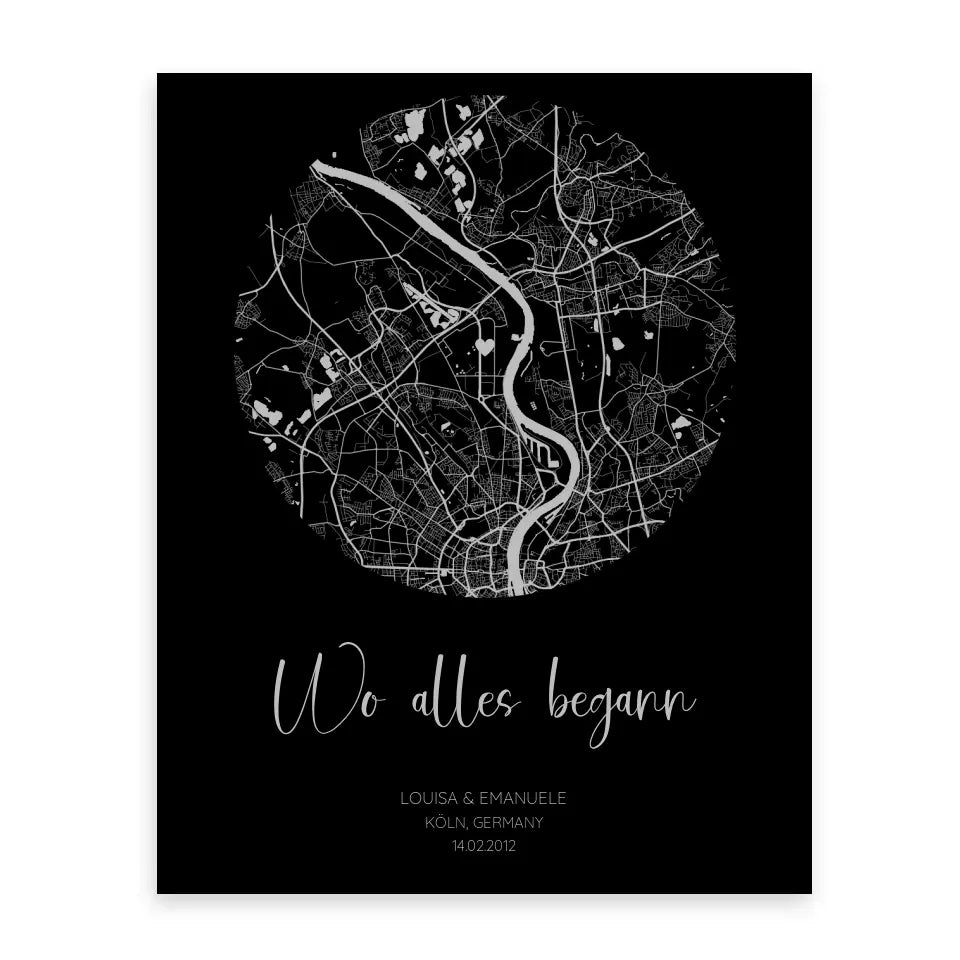 Wo alles begann Schwarz Grau - Personalisiertes Poster