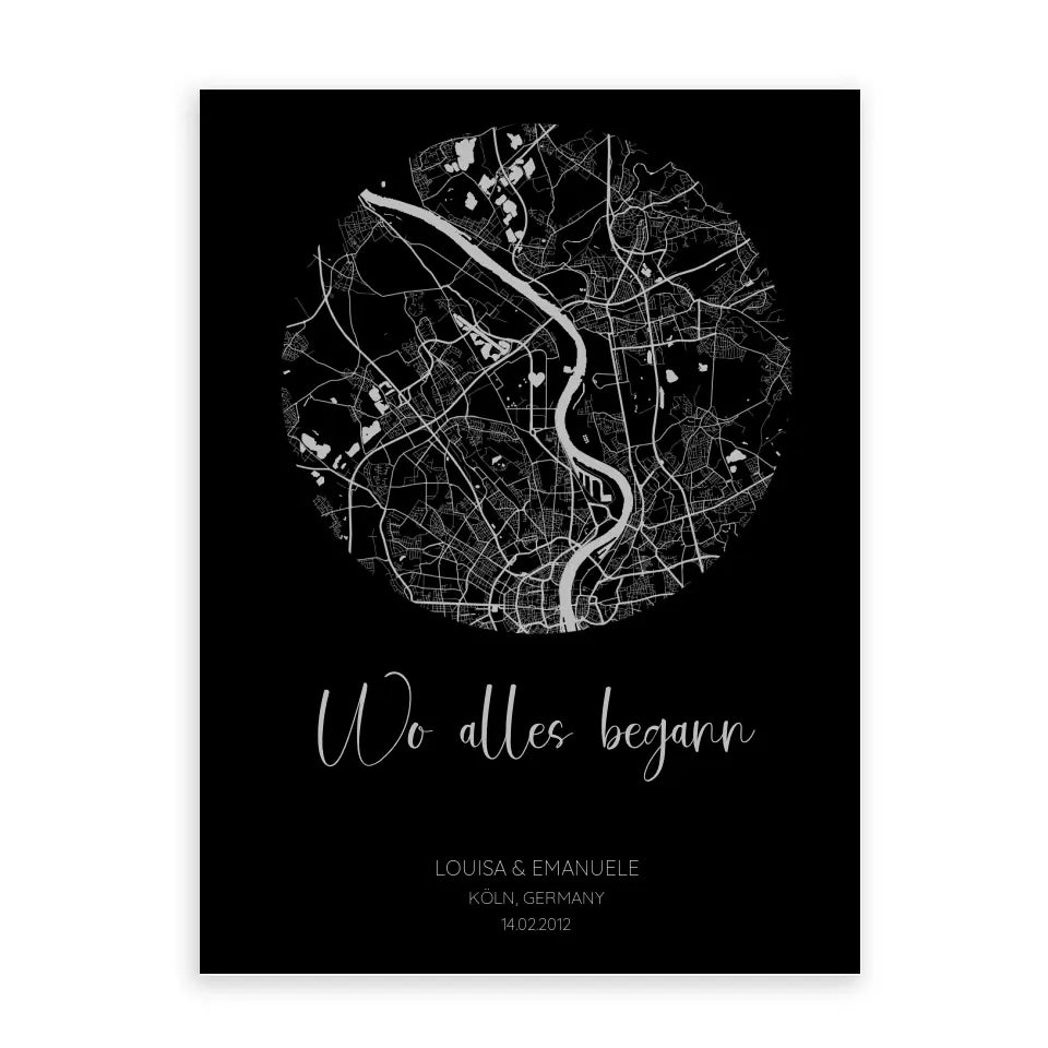 Wo alles begann Schwarz Grau - Personalisiertes Poster