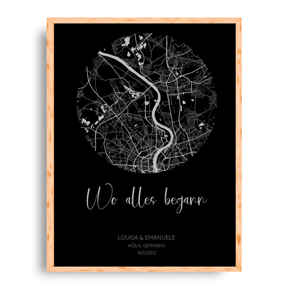 Wo alles begann Schwarz Grau - Personalisiertes Poster