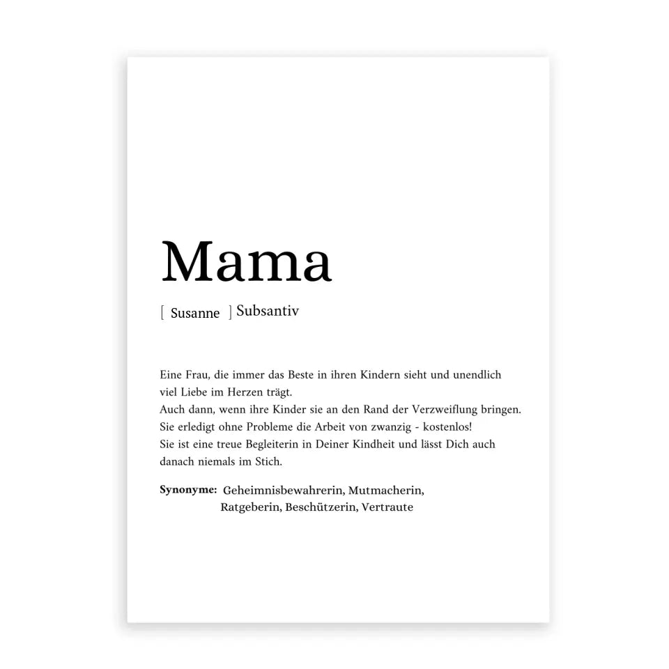 Mama Synonym Poster - Personalisierbar mit Namen