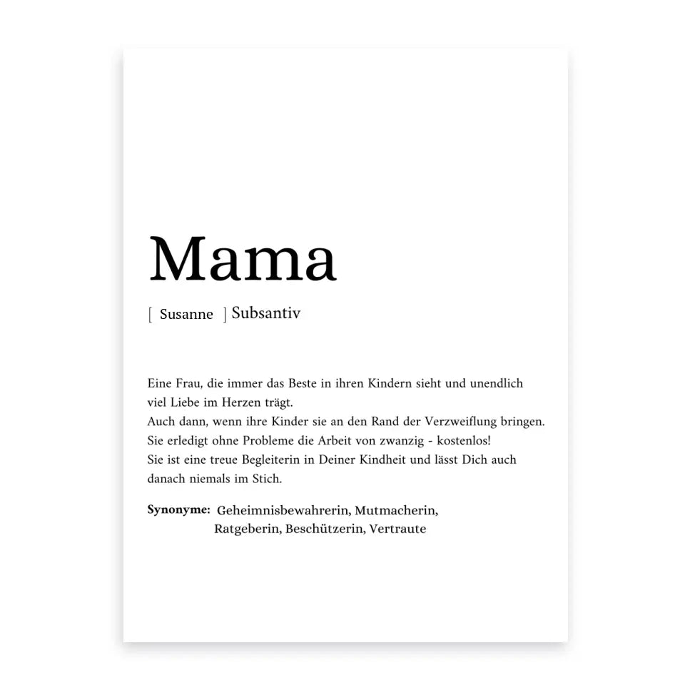 Mama Synonym Poster - Personalisierbar mit Namen