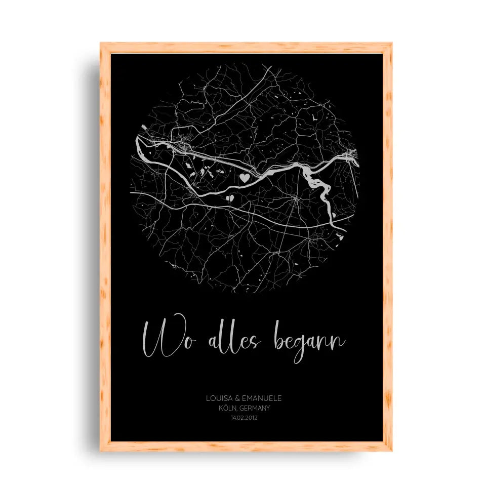Wo alles begann Schwarz Grau - Personalisiertes Poster