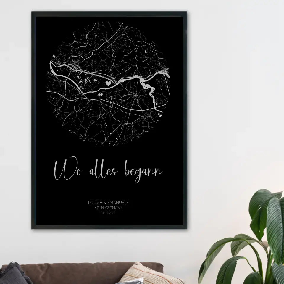 Wo alles begann Schwarz Grau - Personalisiertes Poster