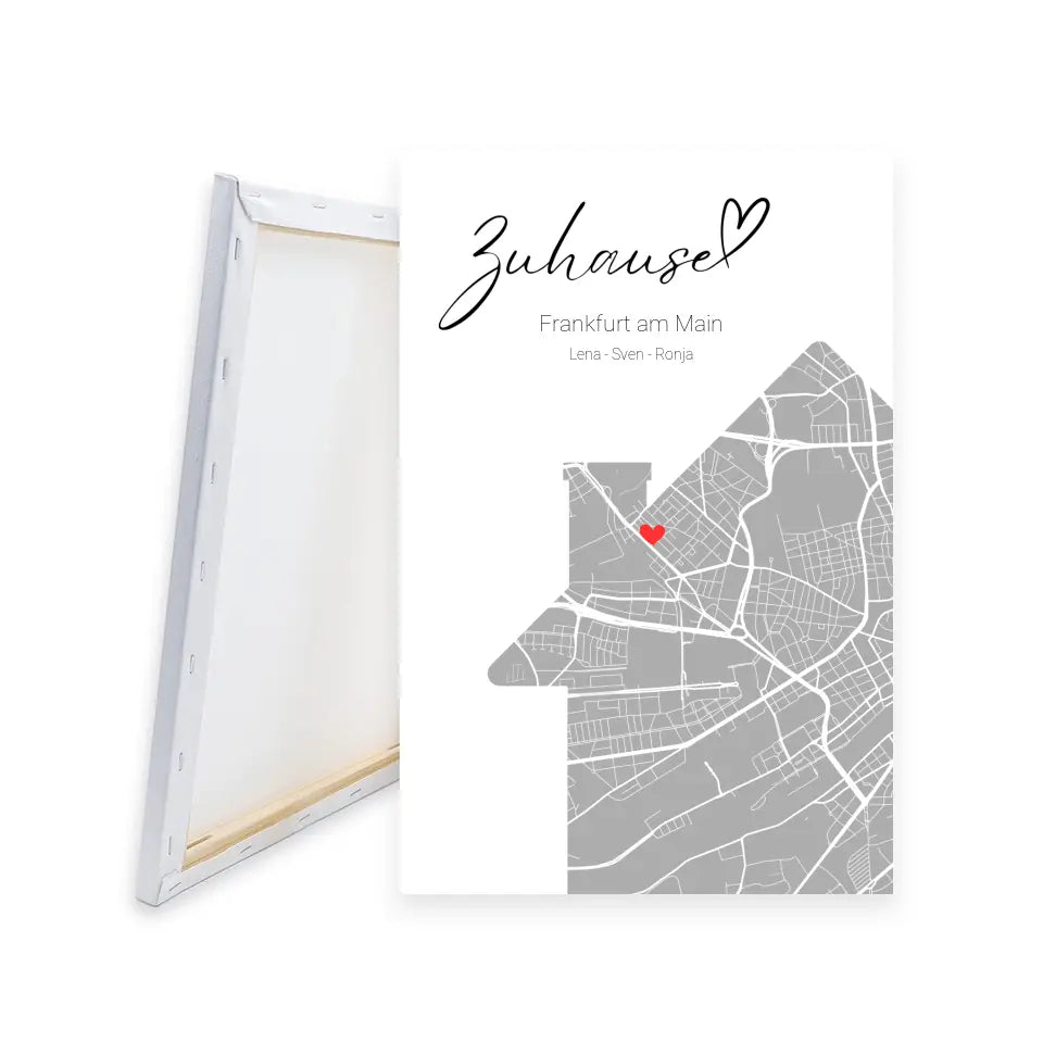 Zuhause mit Herz - Personalisierbare Leinwand mit Map
