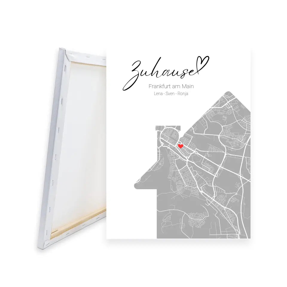 Zuhause mit Herz - Personalisierbare Leinwand mit Map