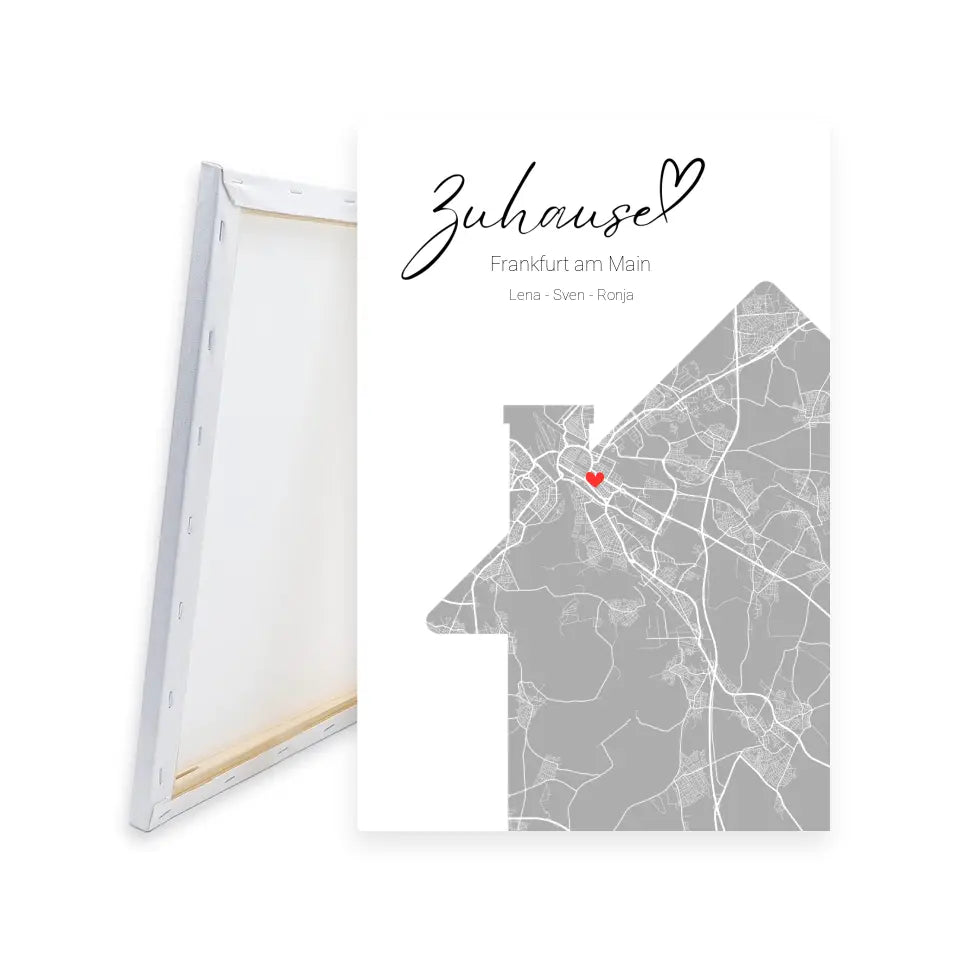 Zuhause mit Herz - Personalisierbare Leinwand mit Map