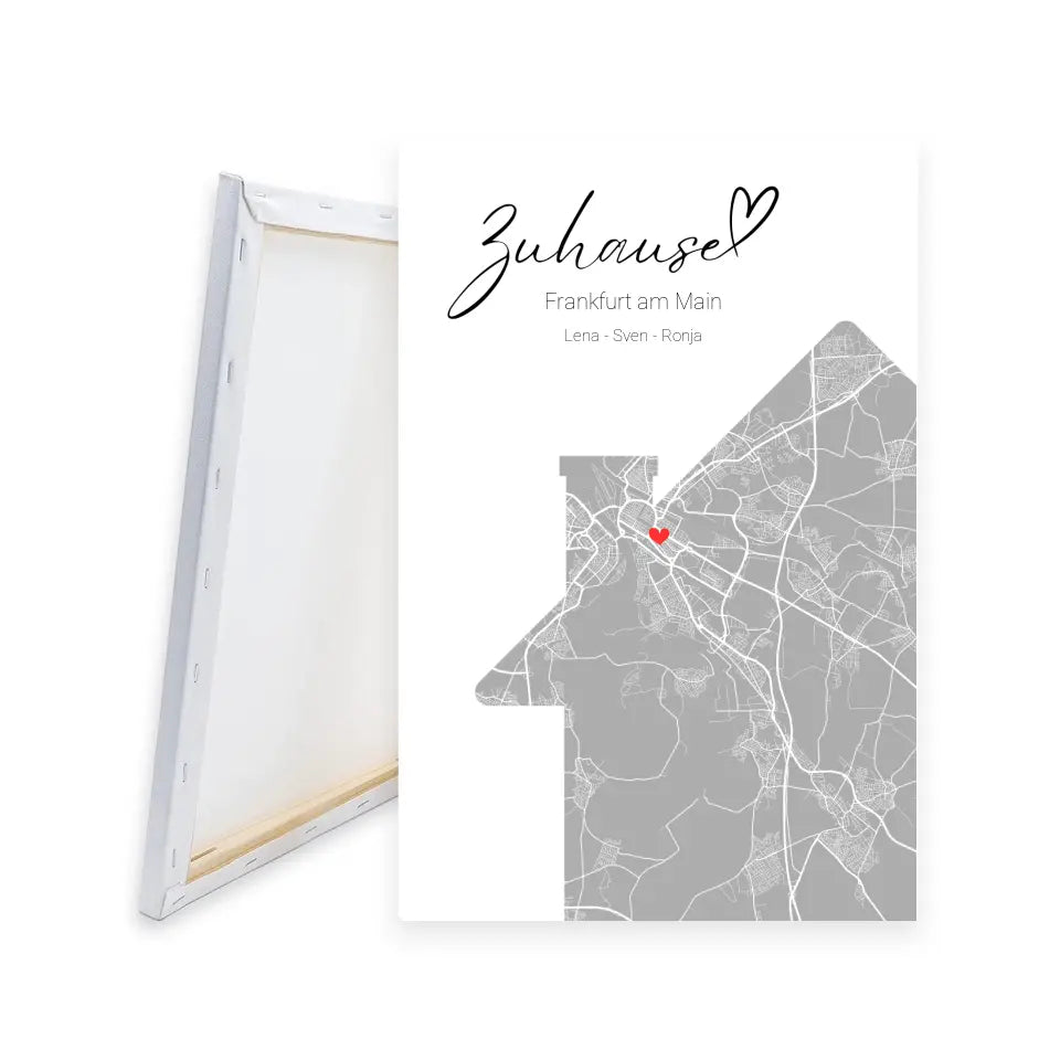 Zuhause mit Herz - Personalisierbare Leinwand mit Map