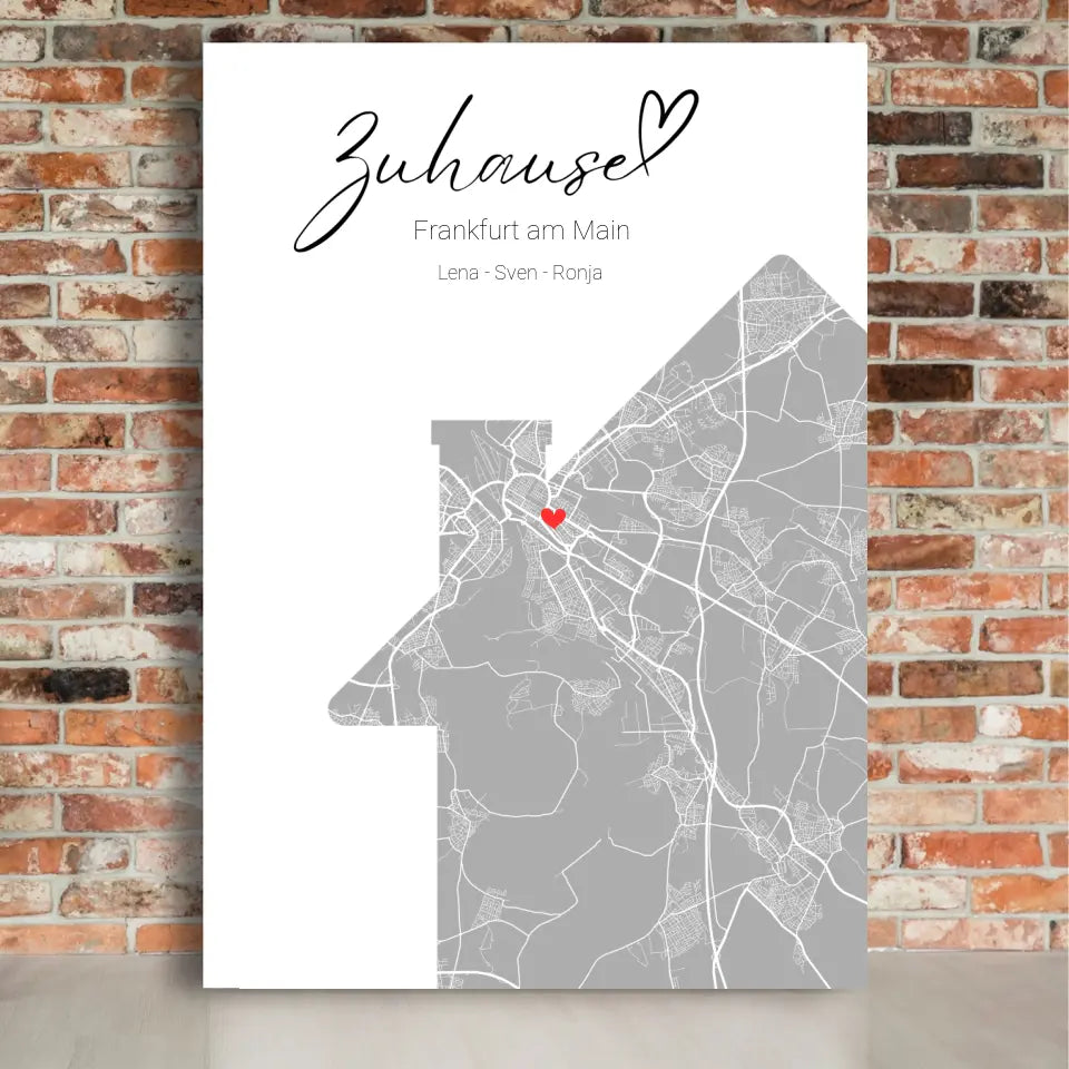 Zuhause mit Herz - Personalisierbare Leinwand mit Map