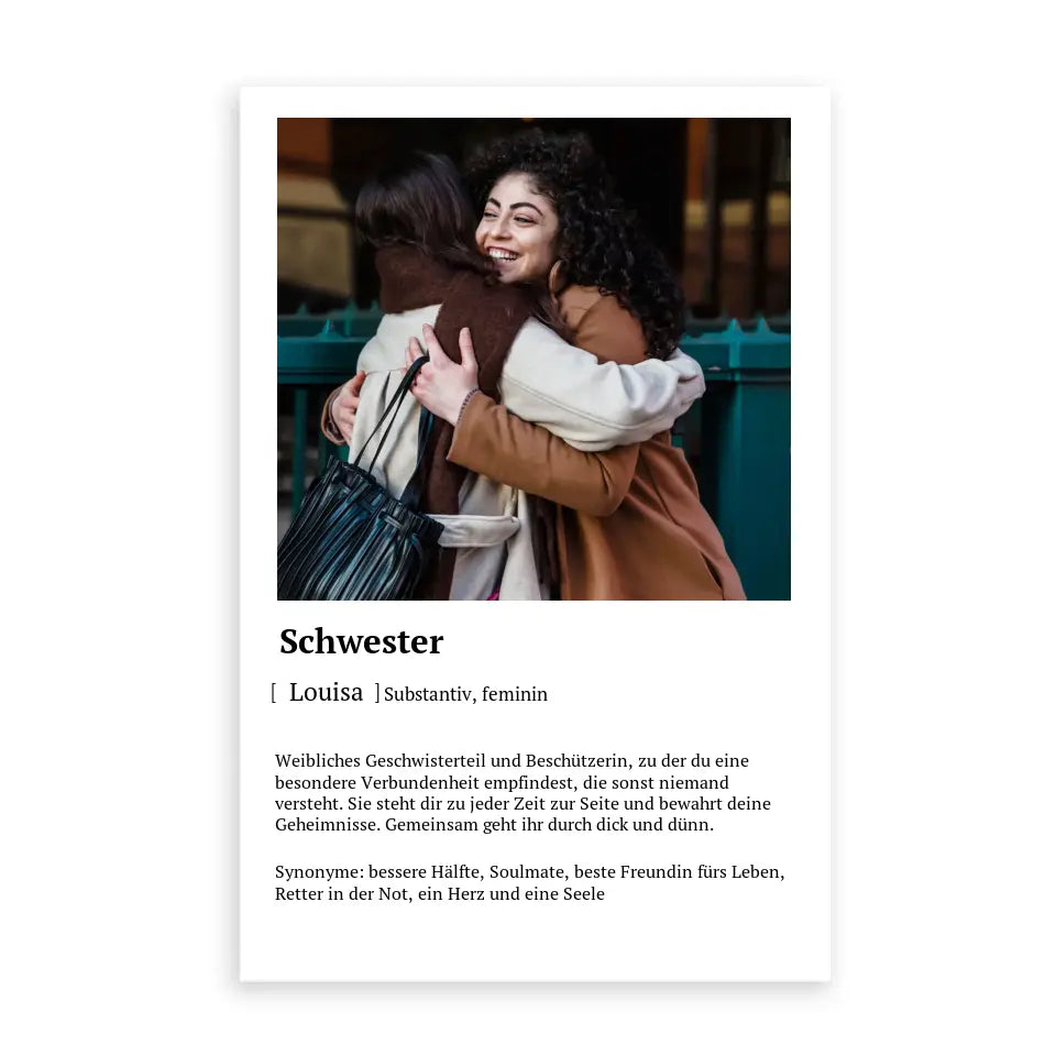 Schwester Definitionsposter - Personalisierbar mit Foto