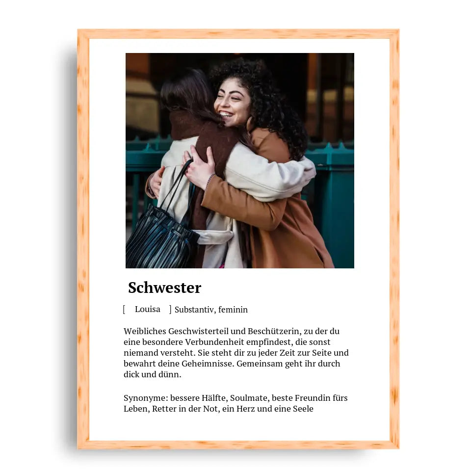 Schwester Definitionsposter - Personalisierbar mit Foto