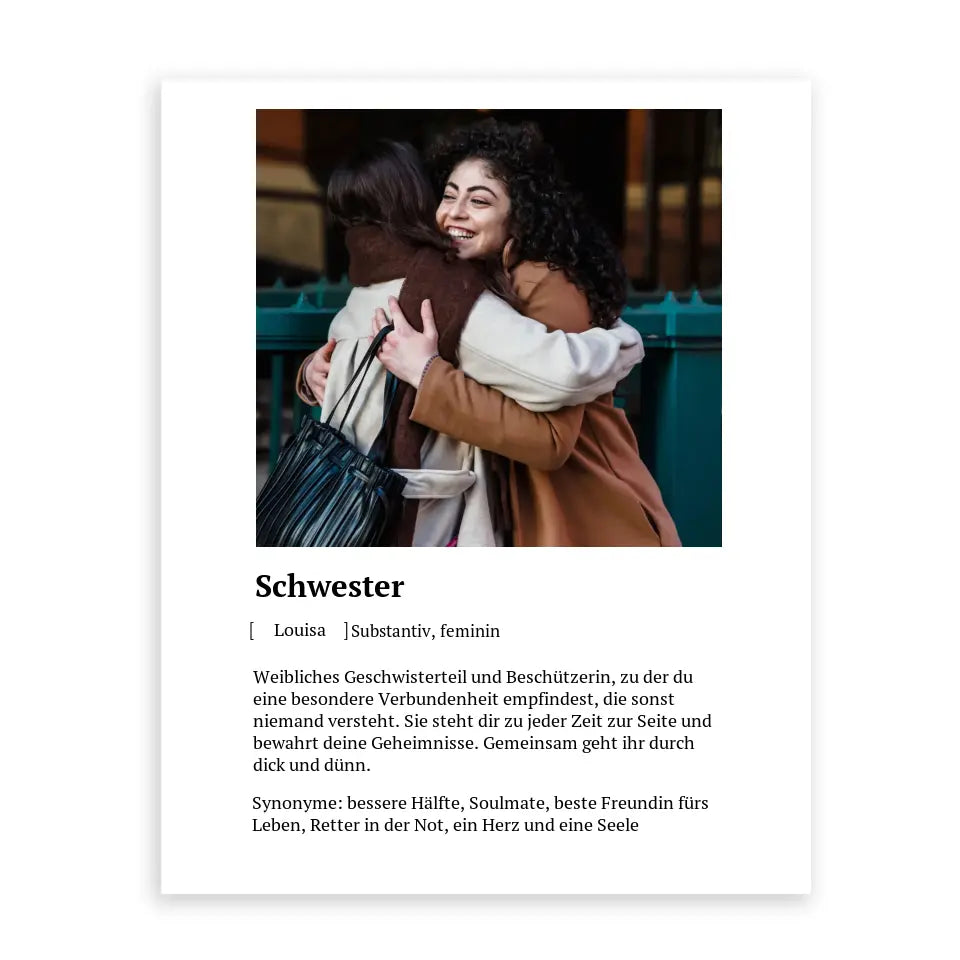 Schwester Definitionsposter - Personalisierbar mit Foto