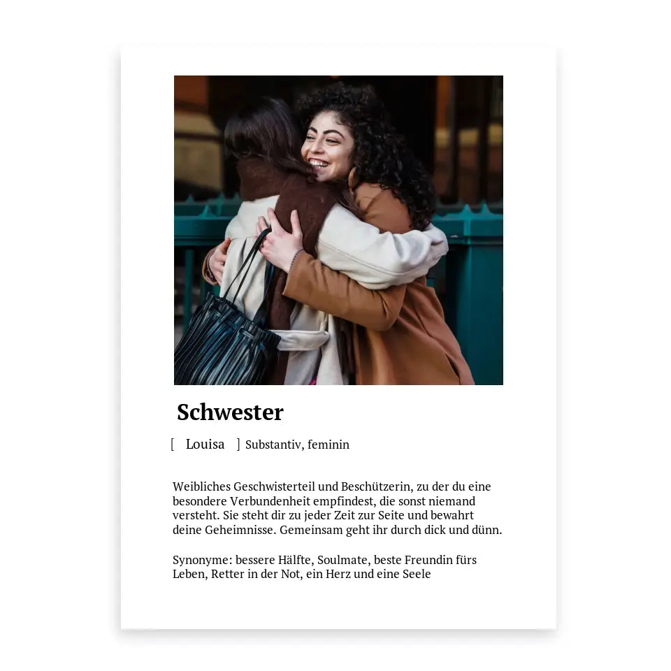 Schwester Definitionsposter - Personalisierbar mit Foto