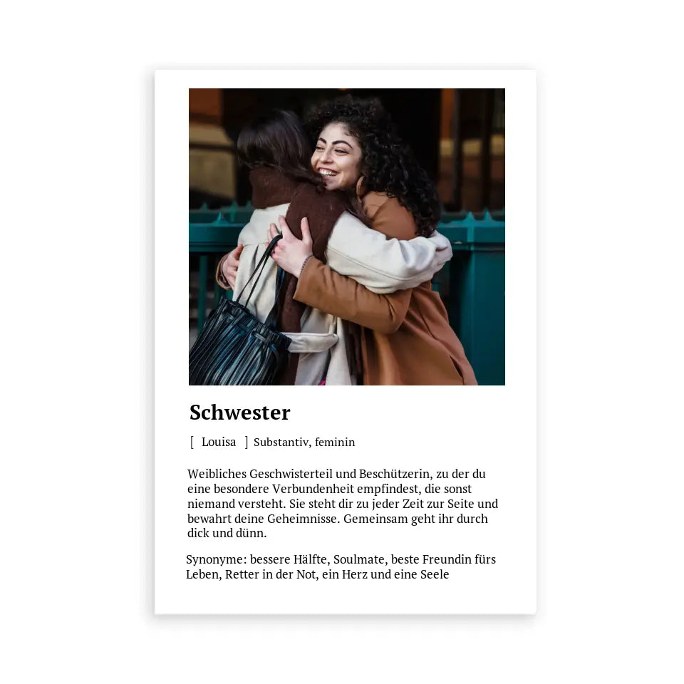 Schwester Definitionsposter - Personalisierbar mit Foto