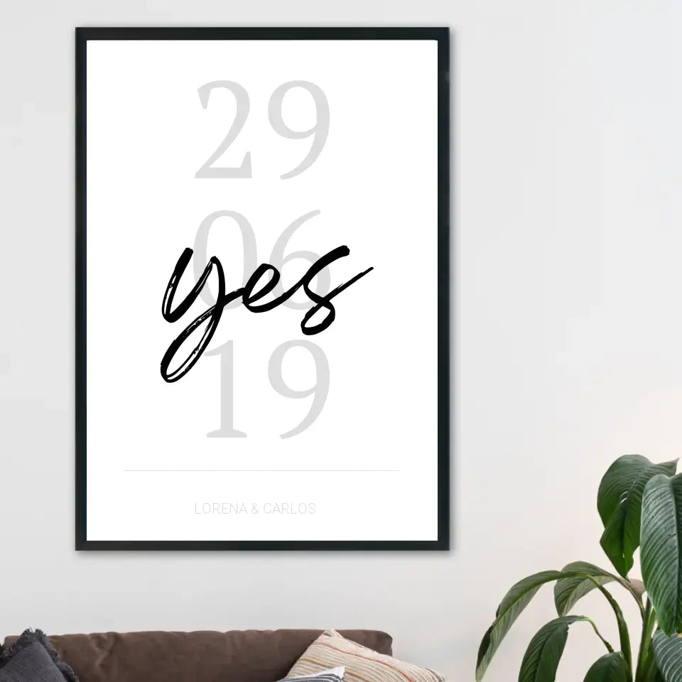 "Yes" Poster - Personalisiert mit Namen und Datum