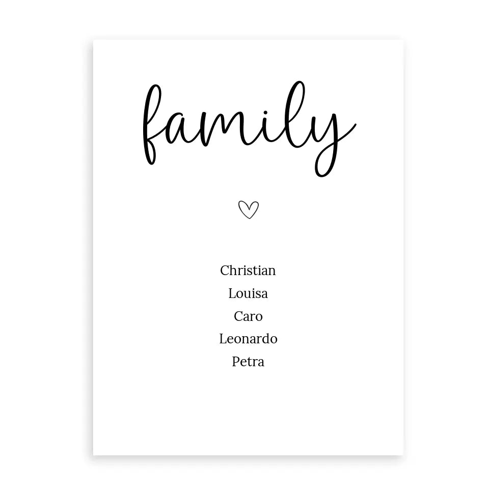 "family" Poster - Personalisiert mit 5 Namen