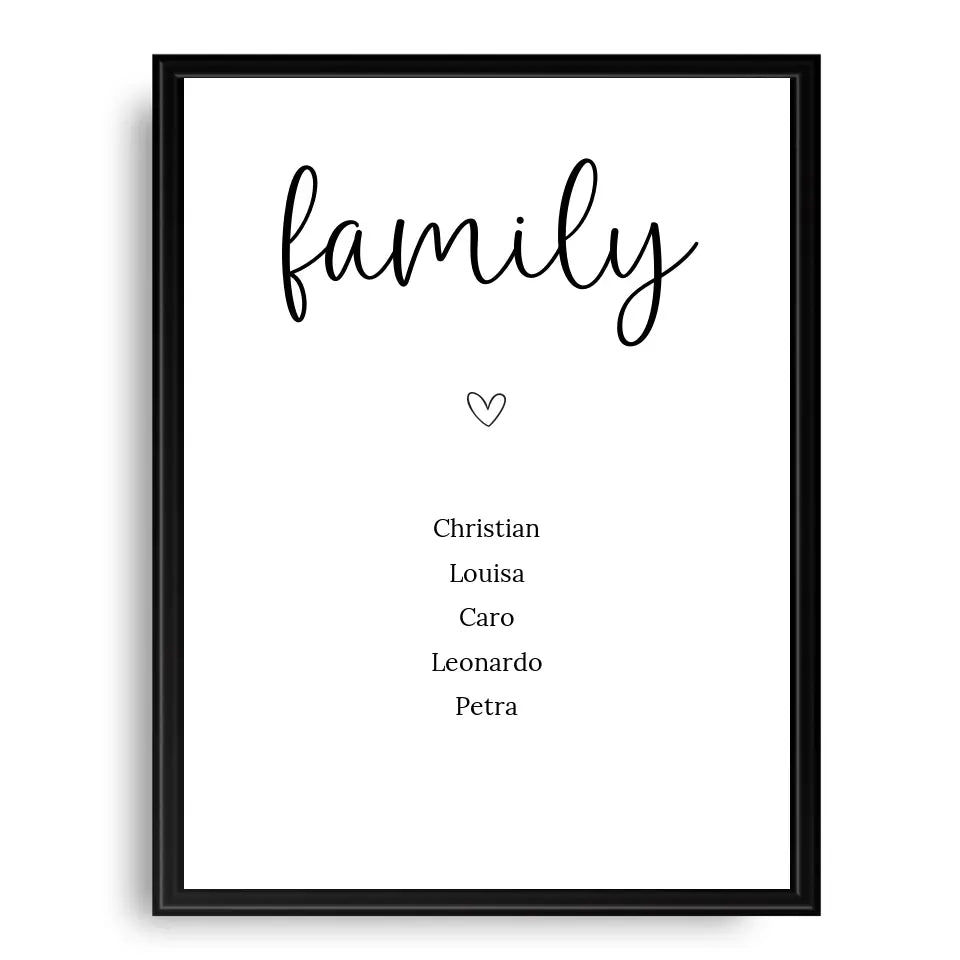 "family" Poster - Personalisiert mit 5 Namen