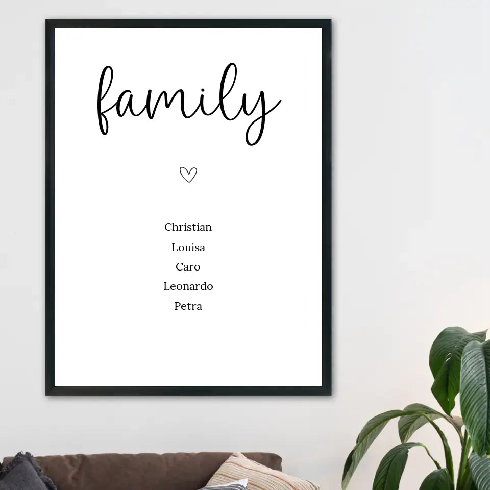 "family" Poster - Personalisiert mit 5 Namen