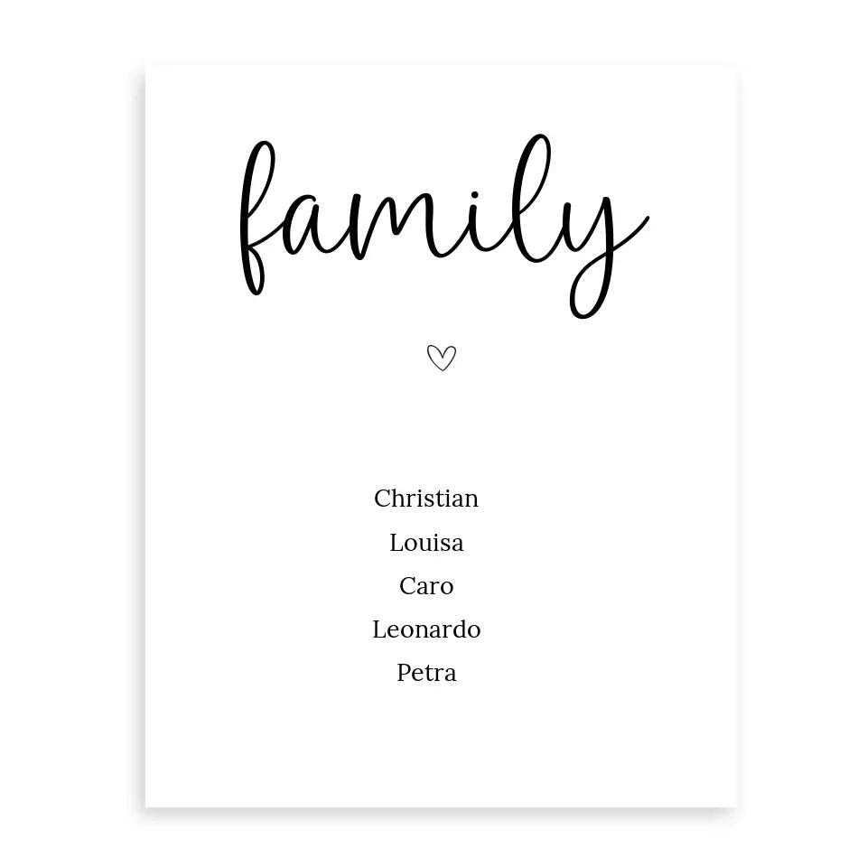 "family" Poster - Personalisiert mit 5 Namen